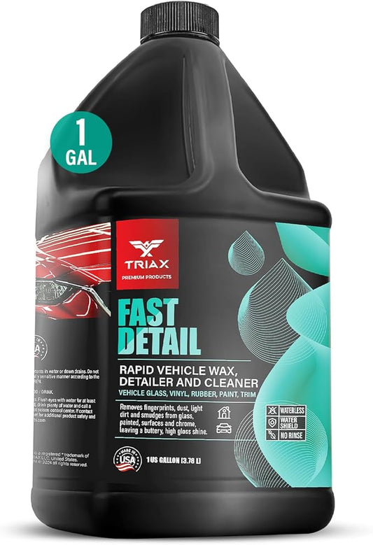 TRIAX Fast Detail - Ultimate Vehicle Waterless Wax, Polish & Cleaner - High Gloss, Water Shield, Non-Greasy, Deep Reflective Wet Look, 500 SPF UV Protection (1 Gallon)