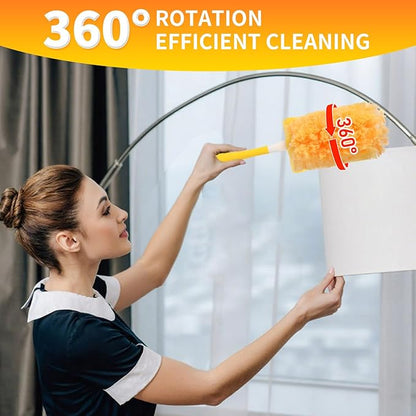 36 Pack Dusters Compatible with Swiffer Dusters for Cleaning, with 1 Handle, Multisurface 360° Dusters with 4X Microfibers, Disposable Heavy Duty Duster Refills, Helps Remove Allergens.