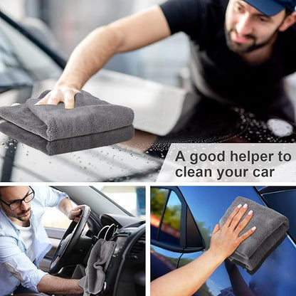 Shimeyao 30 Pcs 16 x 16 Inch Edgeless Microfiber Plush Towels for Cars Detailing Drying Wash Polishing Absorbent Cleaning Cloths, 500 GSM(16 x 16 Inch, Gray, 30 Pcs)