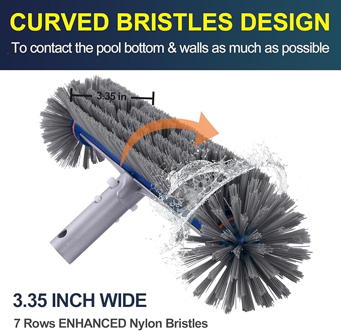 POOLAZA 360 Degree Pool Brush - Heavy Duty, Premium Bristle & Aluminum Handle for Inground & Above-Ground Pools