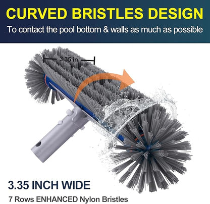 POOLAZA 360 Degree Pool Brush - Heavy Duty, Premium Bristle & Aluminum Handle for Inground & Above-Ground Pools