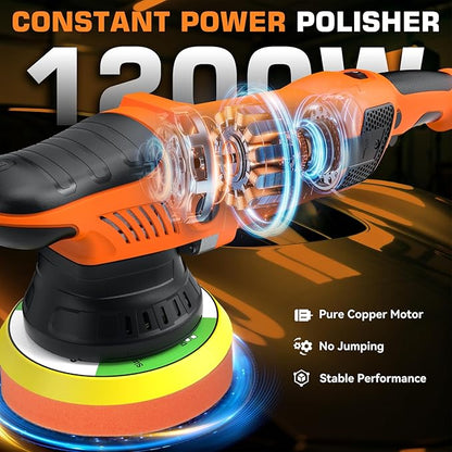 Protmex 1200W Car Buffer Polisher - 6 Inch Dual Action Polisher w/Constant Power - 6 Variable Speed 2500-6000RPM Orbital Polisher -Comfortable Grip Car Wax Buffer Polisher for Car Detailing Polishing