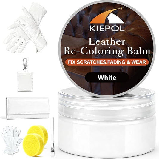 White Leather Repair Kit, White Leather Recoloring Balm, Leather Dye - Restore & Renew Scratch, Faded and Aged Leather & Vinyl Couches, Boots, Car Seats or Leather Furniture…