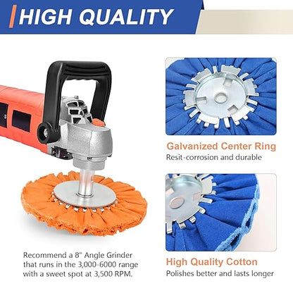 QZATTCAEN 9 Pcs Airway Buffing Wheel Kit 8 Inch Polishing Wheel and Polishing Compound for Angle Grinder Buffing Rake Buff Safety Flange Aluminum Polishing Kit 8" in Diameter 5/8" in Arbor Hole