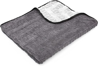 The Rag Company Gauntlet Car Drying Towel - 70/30 Korean Microfiber, Dries Faster Without Scratching, 900gsm, 30x36 inches, Ice Grey/Grey, Pack of 1