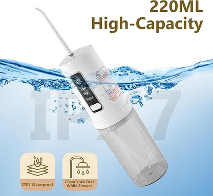 Rechargeable Cordless Water Flosser - 220ML Tank Portable Water Pick with IPX7 Waterproof & USB Rechargeable,3 Pressure Modes, 4 Nozzles for Travel 2-3H Fast Charge & 20-30 Days Long Battery Life