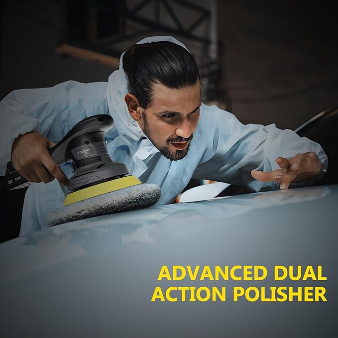 JUSFIT Cordless Car Buffer Polisher kit, 2x 2000mAh 20V Batteries, 6-Speed Brushless Motor, 6-Inch Pad, 3.0LB Lightweight, Dual Action Random Orbital, Car Detailing, Boat, Wood & Furniture