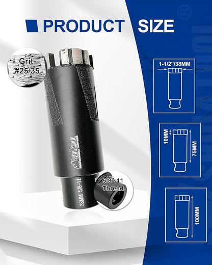 SHDIATOOL Diamond Core Drill Bits 1-1/2 Inch for Hard Stone Concrete Marble Granite Brick Laser Welded Dry or Wet Hole Saws 38mm