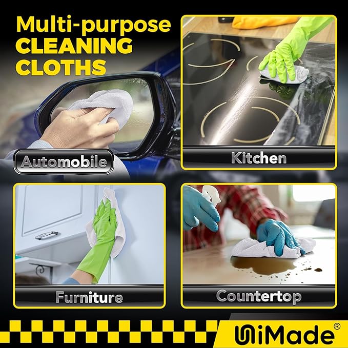 Microfiber Cleaning Cloth, 24 Pack Reusable Microfiber Towels for Cars Lint Free Cleaning Shop Towel Rags for Home Kitchen Automotive Bar Mechanic Restaurant Garage, 11.5"x 11.5", White