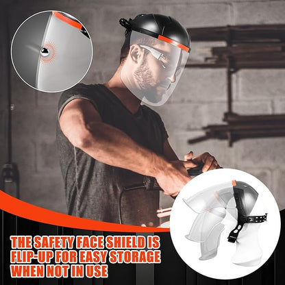 Tellegloww 2 Pack Safety Face Mask Shield for Grinding and Cutting Impact Resistant Visor, Upgraded Thickening 3mm Visors, Full Impact Resistant Face Mask, Adjustable Headgear with Sweatband
