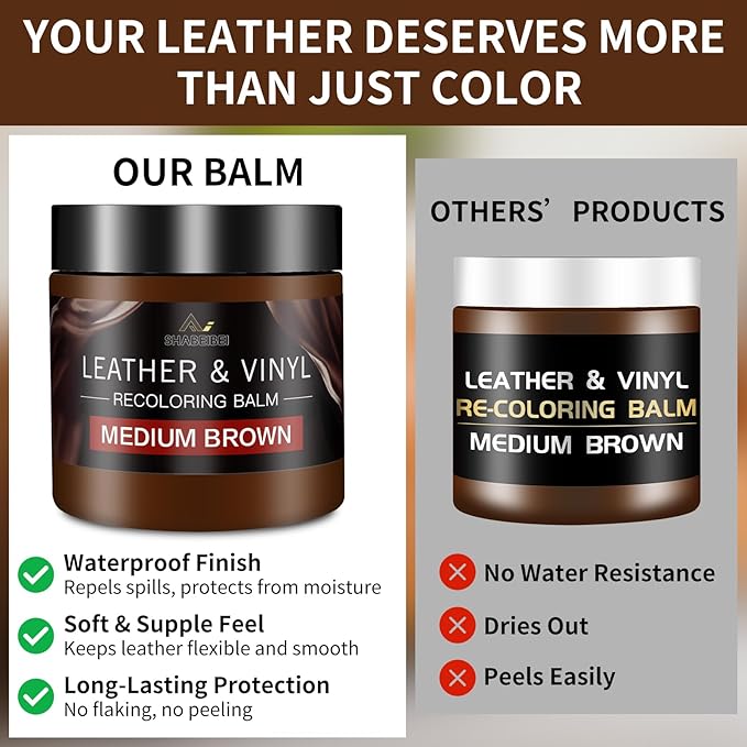 SHABEIBEI Leather Recoloring Balm with 100ml Mink Oil, Medium Brown Leather Repair Kit and Scratch Remover for Furniture, Car Seats, Sofas, Dye & Restorer for Couches, Vinyl, PU, Faux