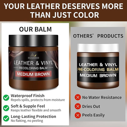 SHABEIBEI Leather Recoloring Balm with 100ml Mink Oil, Medium Brown Leather Repair Kit and Scratch Remover for Furniture, Car Seats, Sofas, Dye & Restorer for Couches, Vinyl, PU, Faux