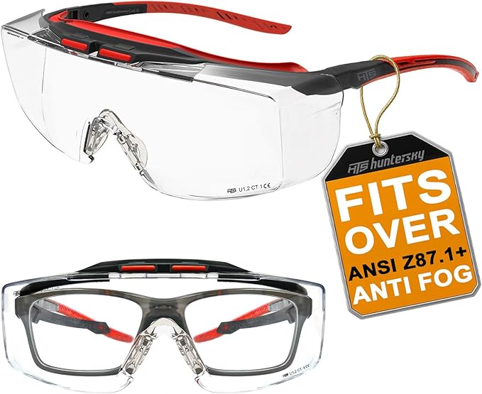 HTS HUNTERSKY HUNTERSKY ANSI Z87 Anti Fog Lab Safety Glasses Fit Over Eyeglasses Up to 1.88 inch 100% UV Protective Goggles