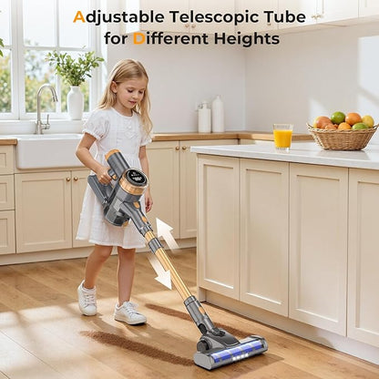 Cordless Vacuum Cleaner, 30Kpa Vacuum Cleaners for Home, Stick Vacuum with LED Display, 2 Roller Brushes for Anti-Tangle & Hard Floor, 6 in 1 Lightweight Vacuum for Hard Floors Carpet Pet Hair