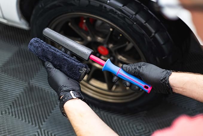 Detail Factory - Wheel Brush Mini with Interchangeable Microfiber Covers - Ultra-Soft Cleaning, Washing and Detailing Wheels, Tires, and Rims - Underglow