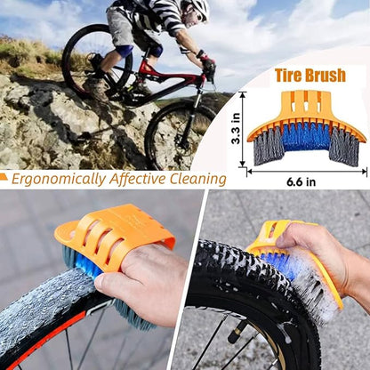 Qihengzhijia 7PCS Bike Cleaning Brush Tool Kit - Bicycle Chain Cleaner Brush Set Suitable for Dirt/Road/Mountain/BMX/Hybrid/Folding Bike