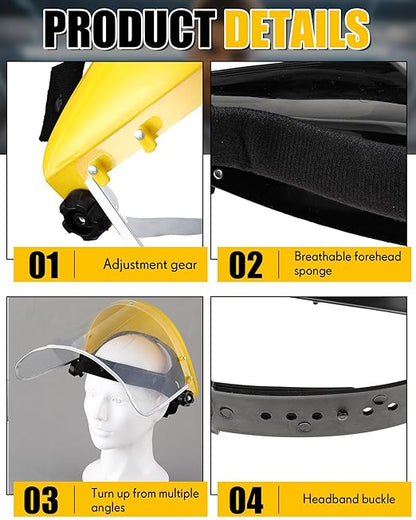Copkim 3 Pack Safety Face Mask Shield for Grinding Clear Full Face Impact Resistant Safety Full Impact Resistant Mask Shield for Work Construction Cutting (PET Yellow)