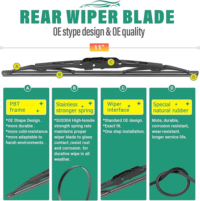24" 20" 11" Windshield Wiper Blades Replacement for Cadillac XT5 2017 2018 2019 2020 2021 2022 Premium All Weather Front Rear Wipers Set - OEM Quality (Pack of 3)