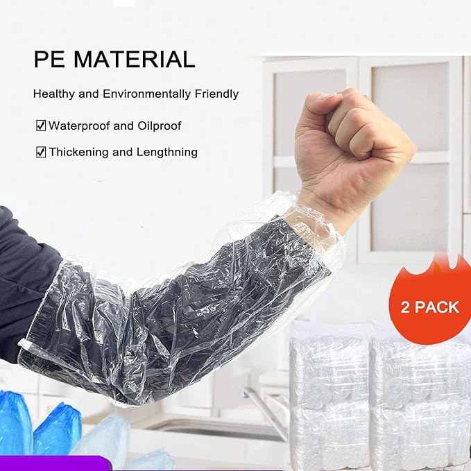 FIPASEN Disposable Oversleeves Covers, 200PCS Plastic Arm Sleeves Covers for Painting Repairing Cleaning Tattooing - Clear
