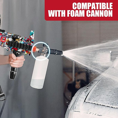 MP5 Model Pressure Washer Gun with Swivel & 4 Nozzles, 3600 PSI High Pressure Spray Gun with 3/8" Quick Connect Plug, Swivel Gun Compatible with Foam Cannon, Power Washer Accessories (Graffiti)