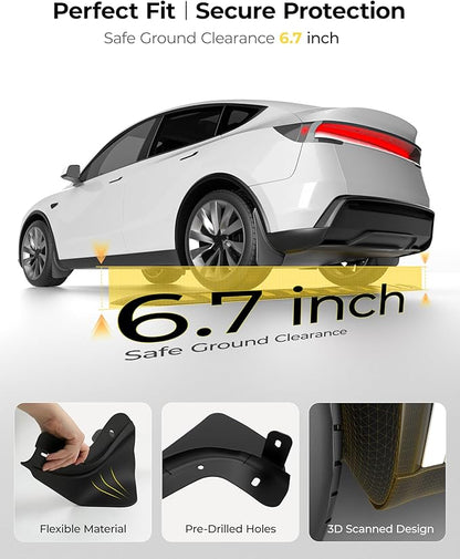 3W Tesla New Model Y Juniper Mud Flaps 2025 2026 Accessories, Protect Paint, No Drilling Required, All-Weather Mud Guard Body Kits, Black (Set of 4)