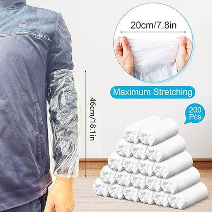 FIPASEN Disposable Oversleeves Covers, 200PCS Plastic Arm Sleeves Covers for Painting Repairing Cleaning Tattooing - Clear