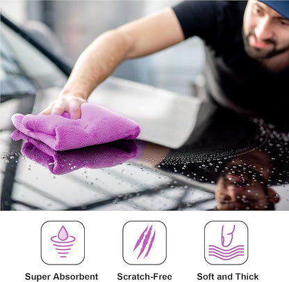 Shimeyao 30 Pcs 16 x 16 Inch Edgeless Microfiber Plush Towels for Cars Detailing Drying Wash Polishing Absorbent Cleaning Cloths, 500 GSM (16 x 16 Inch, Purple, 30 Pcs)