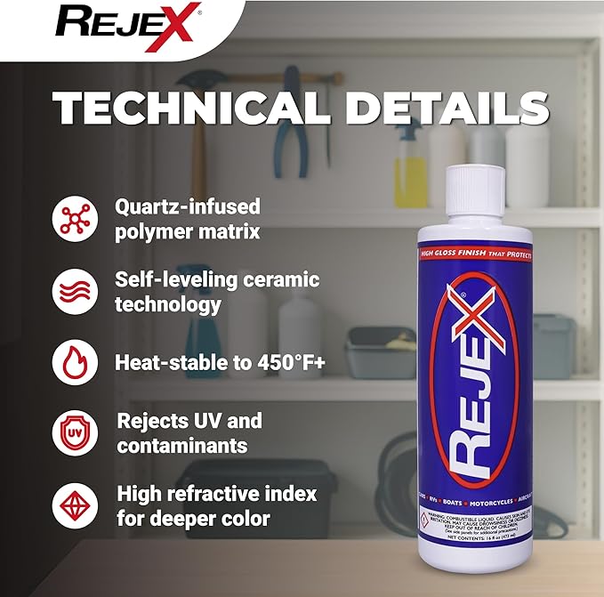 RejeX High Gloss Finish That Protects, Long-Lasting Polymer Coating for Cars, Trucks, Boats, RVs, Motorcycles, Aircraft, Glass, Painted Metal, Fiberglass, Acrylic, Gel Coat & Plastic Surface, 16 Fl Oz