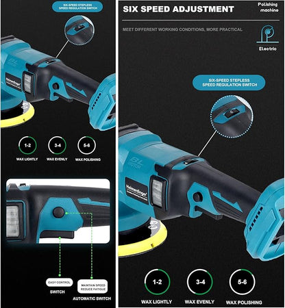 Brushless Cordless Car Polisher Kit Compatible with Makita 18V Battery- 6 Inch Orbital Buffer, 6-Speed Adjustable,Portable Waxing & Detailing Machine for Cars-Tool Only