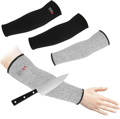 GOL-SIV Arm Protectors For Thin Skin And Bruising, Cut Resistant Sleeves For Men Women, A5 Level Farmer Sleeve For Gardening (Black & Grey, 2pairs, 11.8 In)