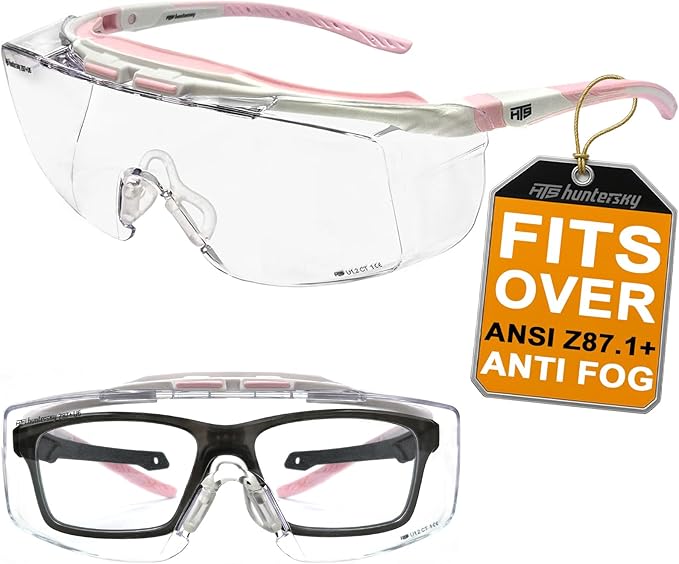 HTS HUNTERSKY HUNTERSKY ANSI Z87 Anti Fog Lab Safety Glasses Fit Over Eyeglasses Up to 1.88 inch 100% UV Protective Goggles