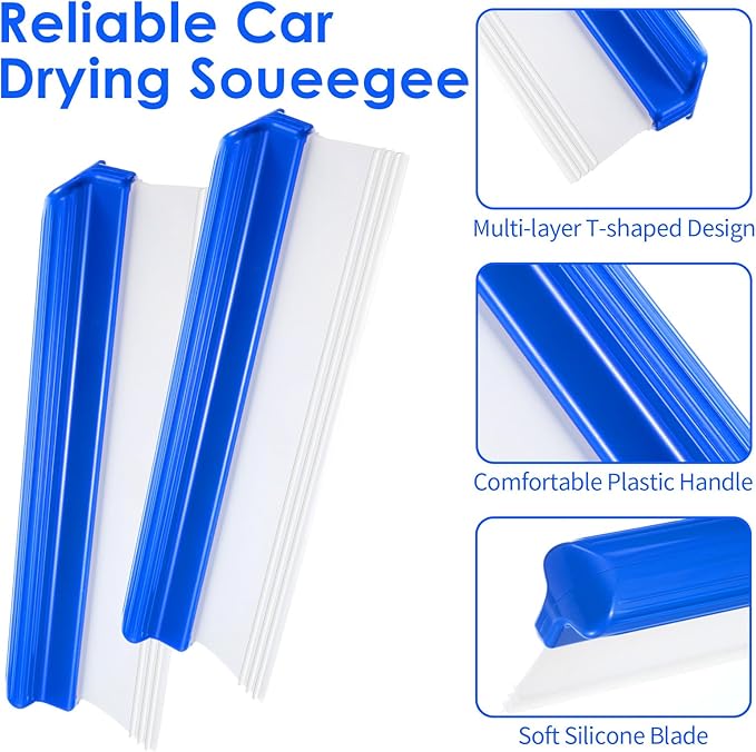 SHENLIU 4 Pack Car Squeegee, 12 inch Flexible Car Water Scraper Tool Silicone Window Squeegee for Cars Window Glass Home Washing & Wiping Glass, Mirror & Shower Doors, Blue