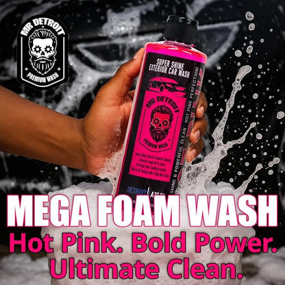 Mr. Detroit - Hot Pink Car Wash Soap 16oz Bottle with Flip Cap, Ultra Snow Foam, Pressure Washer Foam Cannon Car Soap Shampoo Streak-Free Exterior Wash for Cars, Trucks, Motorcycles, RVs & More