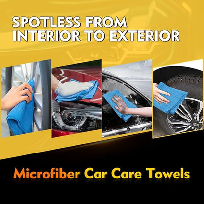 HOMEXCEL Blue Shop Towels 100 Pack, Reusable Microfiber Towels for Cars, Bulk Multipurpose Microfiber Cleaning Cloths, Lint Free Cleaning Rags for Car, House and Kitchen, 11.5 x 11.5 inch