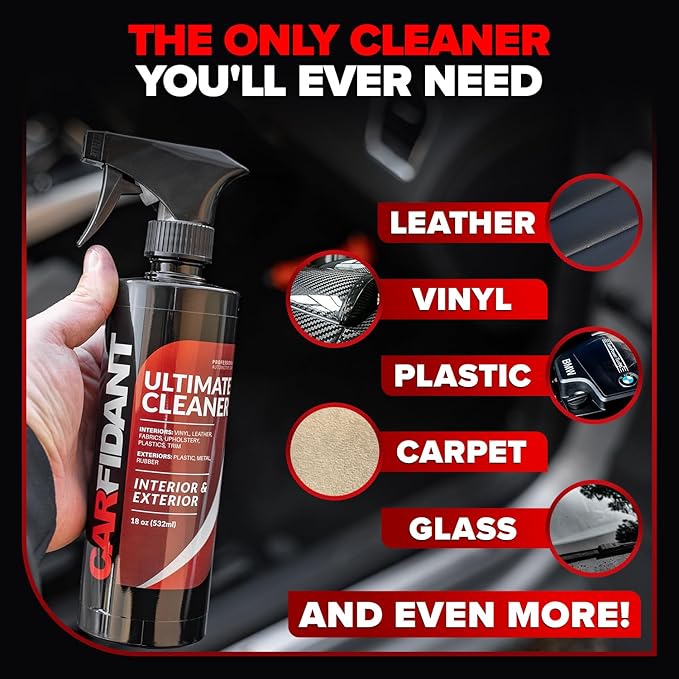 Carfidant Ultimate Cleaner – Car Seat Cleaner & Stain Remover, Upholstery & Interior Cleaner for Fabric/Cloth, Leather, Carpet, Vinyl & Plastic – 18 oz + Microfiber Towel