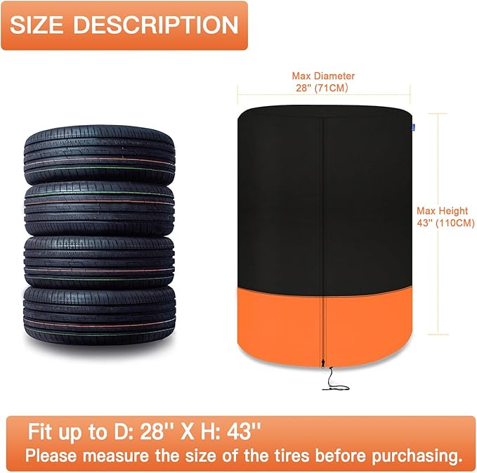 Kayme Tire Cover, Large Tire Storage Bag, Seasonal Spare Tire Storage Cover, Durable Tire Bags Used in Trucks, SUV, Trailer Sun Rain Snow Protection, Fit 35 Inch Tire Diameter-Black Orange