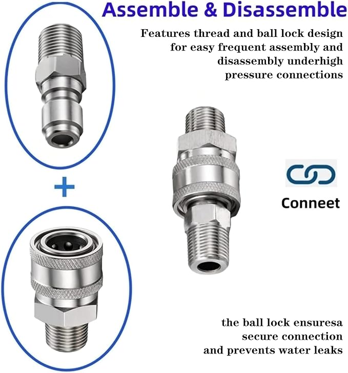 3/8 Quick Connect Fittings,Pressure Washer Quick Connect Kit,Stainless Steel Adapter Set Female and Male Thread(8 Pieces)
