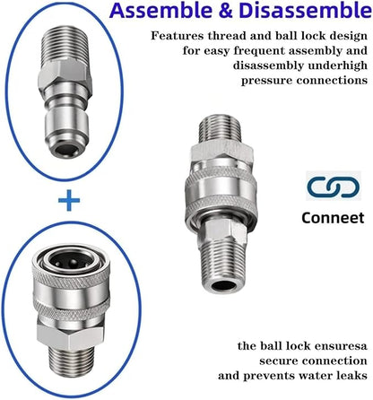 3/8 Quick Connect Fittings,Pressure Washer Quick Connect Kit,Stainless Steel Adapter Set Female and Male Thread(8 Pieces)