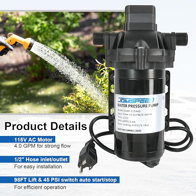 4.0 GPM 115V AC 45 PSI Revolution Water Pump with Pressure Switch Compatible with Camper, RV, Shower, Sprayer