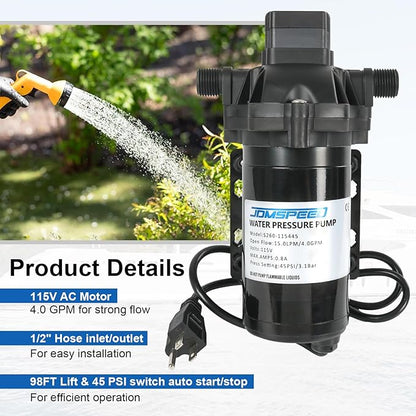 4.0 GPM 115V AC 45 PSI Revolution Water Pump with Pressure Switch Compatible with Camper, RV, Shower, Sprayer