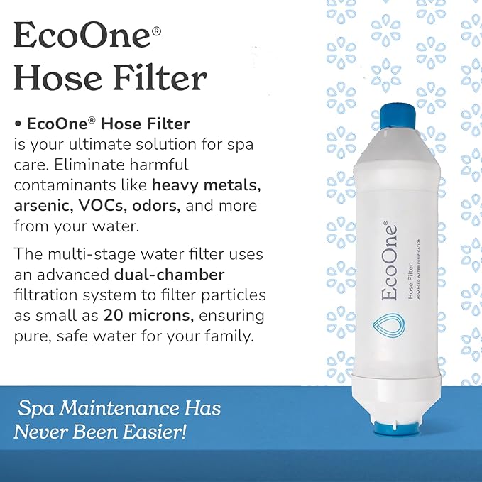Hose Filter by EcoOne | Advanced Purification Water Filter for Garden Hose Application | Inline Dual Stage Natural Carbon Hose Filter for Filling Hot Tub & Spa | Filters up to 40,000 Gallons