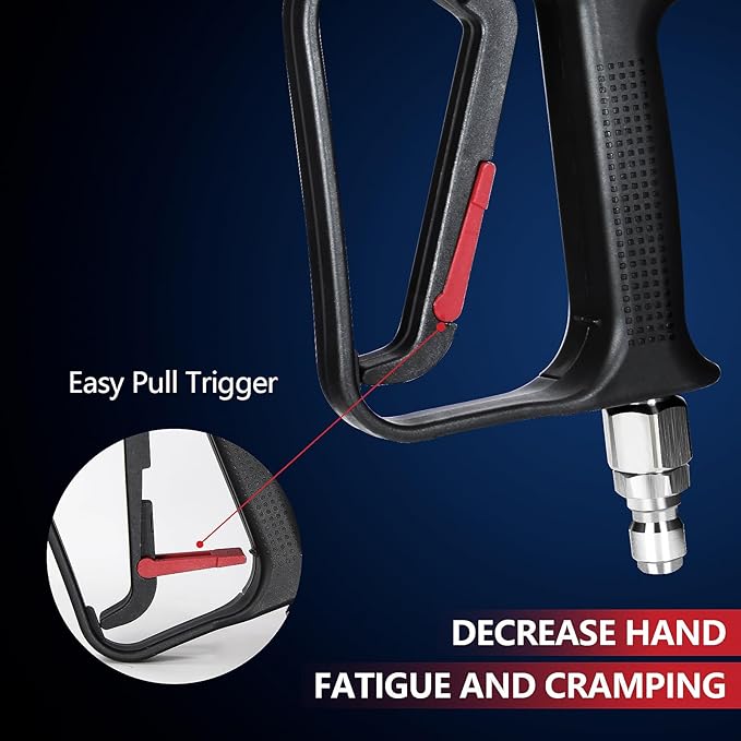 Short Pressure Washer Gun with Swivel, Anti-Tangle Design, Max 4000 PSI, Heavy Duty, 3/8" QC & M22 14/15mm Inlet, 1/4" Quick Connect Outlet for Car Detailing