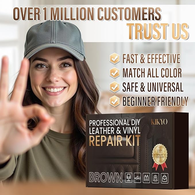 KIKYO Brown Leather Repair Kit, Faux Leather Chair & Couch Repair Kit for Furniture, Sofa, Purse, Belt, Super Easy Match Colors and Fix Scratches, Tears, Fade, Holes on PU, Genuine & Pleather