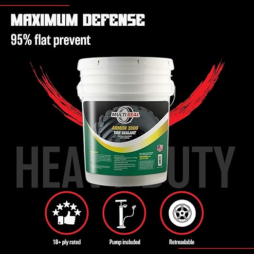 MULTI SEAL ARMOR 3500 - Our Highest Grade Industrial Tire Sealant Designed for The Most Hazardous & Extreme Operating Environments, 5-Gallon Pail with Pump