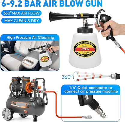 MYPIN Car Cleaning Gun Kit, 6-9.2Bar, High Pressure Air Blow Gun with 2 Set Nozzle, Interior Car Cleaning for Vehicle Upholstery Carpet Seat