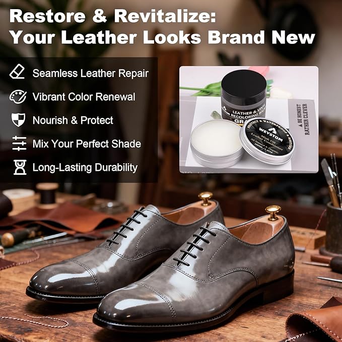 8.5 OZ Leather Recoloring Balm with 100ML Leather Conditioner - Gray Leather Repair Kit for Furniture, Leather Dye, Recolor, Renew, Repair & Restore Aged, Faded, Cracked, Peeling and Scuffed Leather