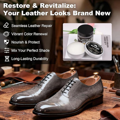 8.5 OZ Leather Recoloring Balm with 100ML Leather Conditioner - Gray Leather Repair Kit for Furniture, Leather Dye, Recolor, Renew, Repair & Restore Aged, Faded, Cracked, Peeling and Scuffed Leather