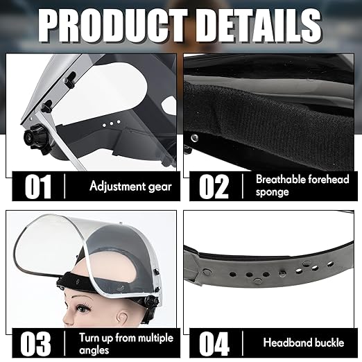 Copkim 3 Pack Safety Face Mask Shield for Grinding Clear Full Face Impact Resistant Safety PET Full Impact Resistant Mask Shield for Work Construction Cutting (Clear PET,Grey)