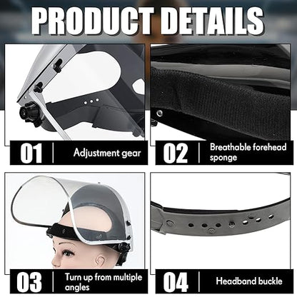 Copkim 3 Pack Safety Face Mask Shield for Grinding Clear Full Face Impact Resistant Safety PET Full Impact Resistant Mask Shield for Work Construction Cutting (Clear PET,Grey)