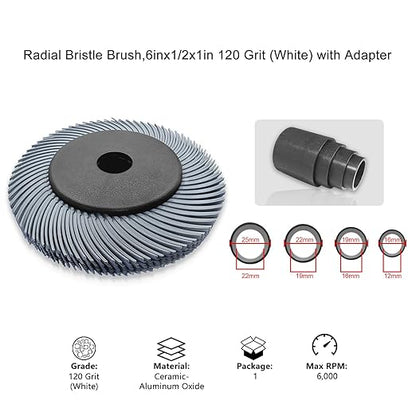 Radial Bristle Brush, 6 in x 1/2 in x 1 in, 120# White, 1SET， with Reduction Sleeve